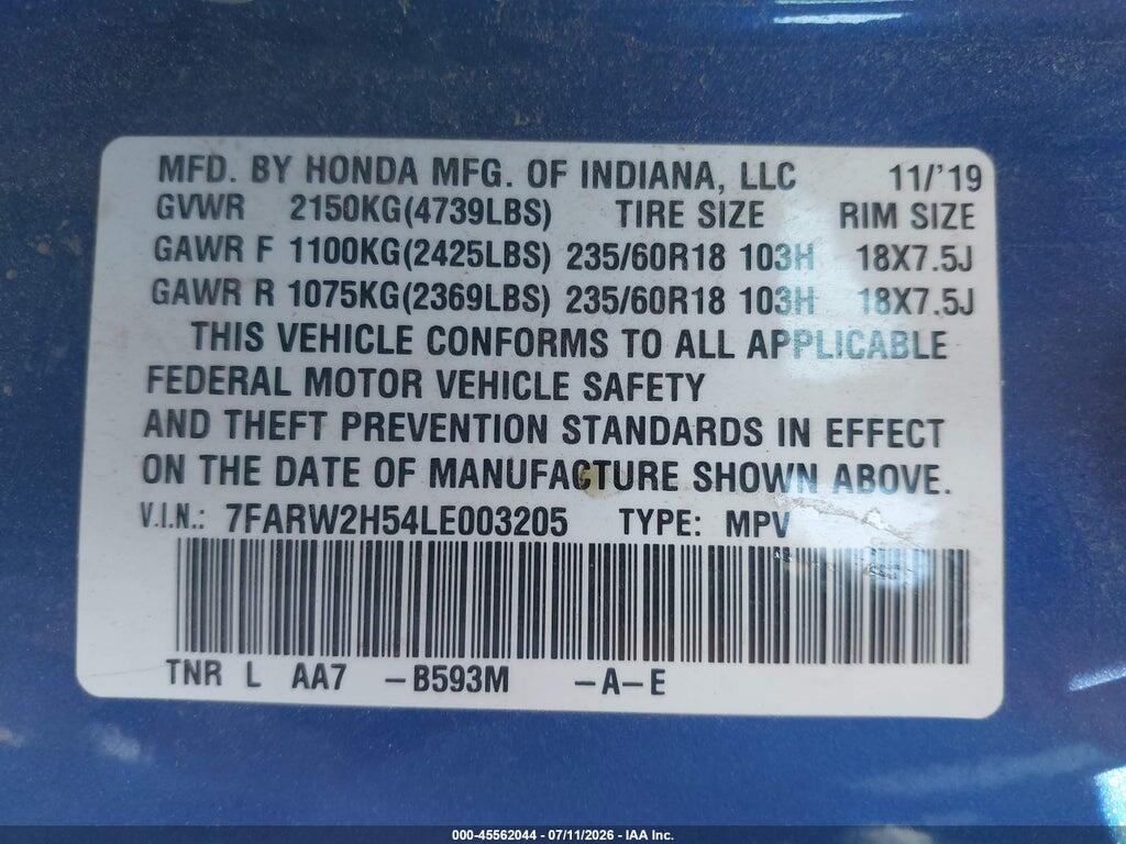 7FARW2H54LE003205 2020 HONDA CR-V photo no. 9