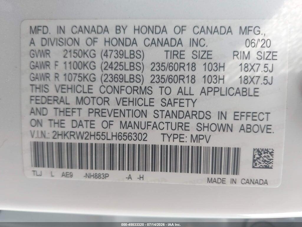2HKRW2H55LH656302 2020 HONDA CR-V photo no. 9