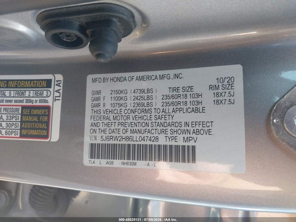 5J6RW2H86LL047428 2020 HONDA CR-V photo no. 9