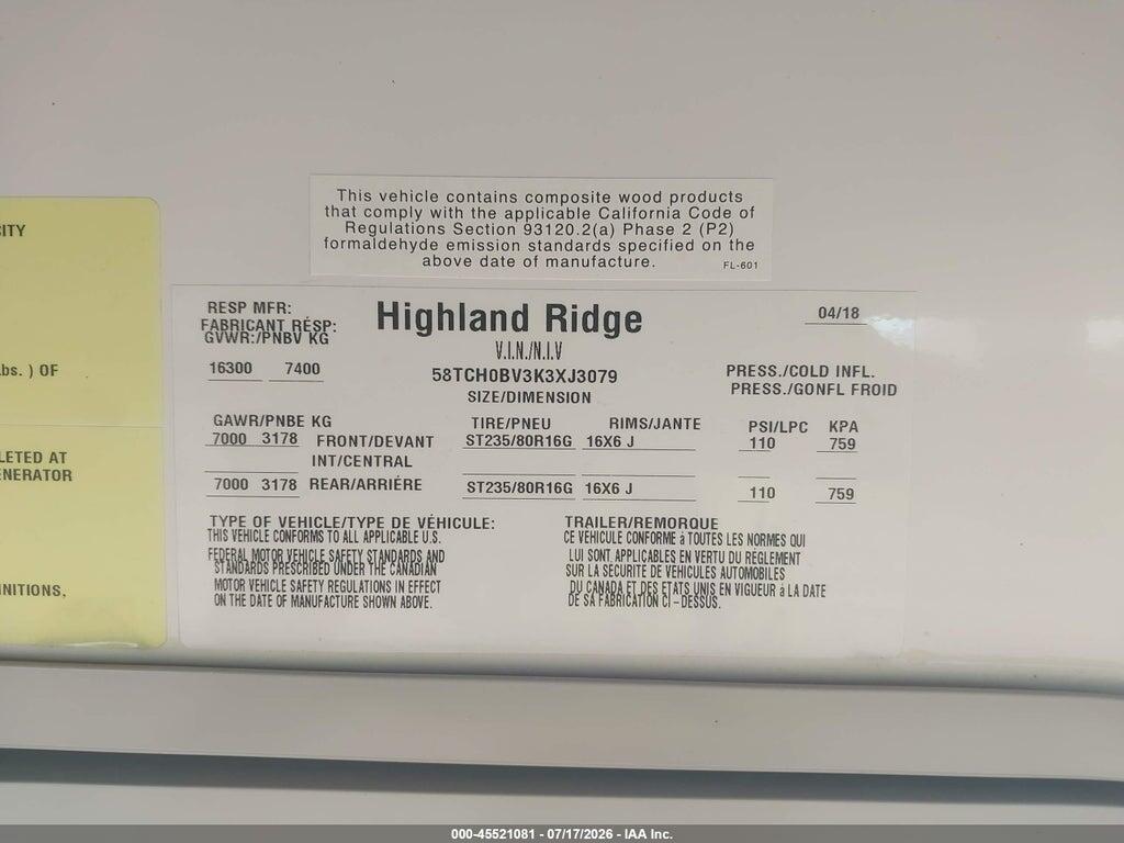 58TCH0BV3K3XJ3079 2019 HIGHLAND RIDGE OPEN RANGE photo no. 9
