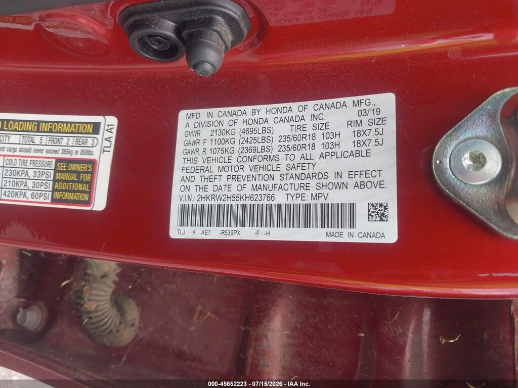 2HKRW2H55KH623766 2019 HONDA CR-V photo no. 9