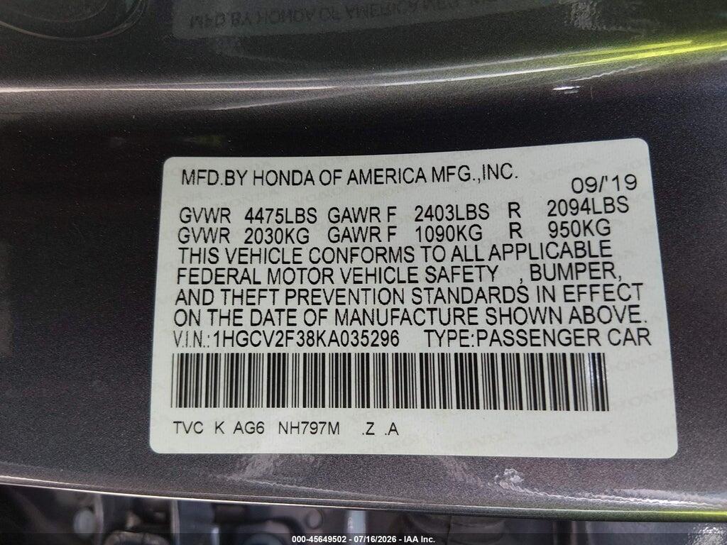 1HGCV2F38KA035296 2019 HONDA ACCORD photo no. 9