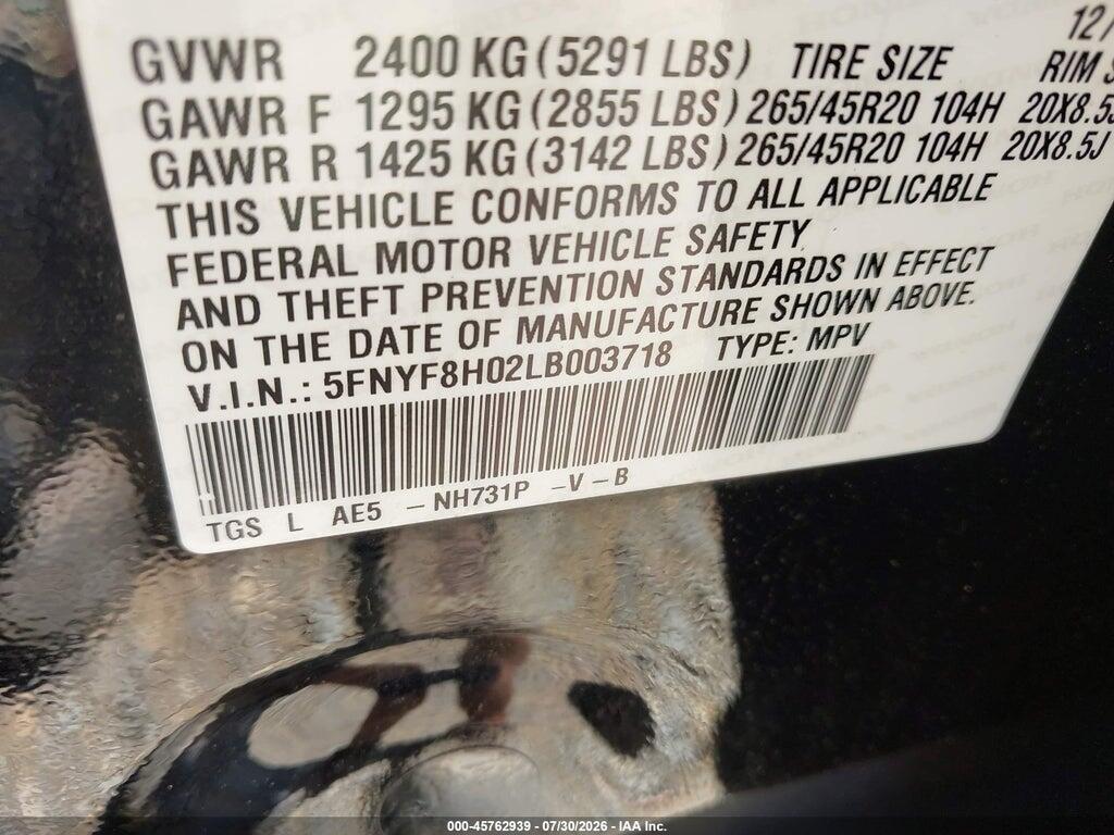 5FNYF8H02LB003718 2020 HONDA PASSPORT photo no. 9