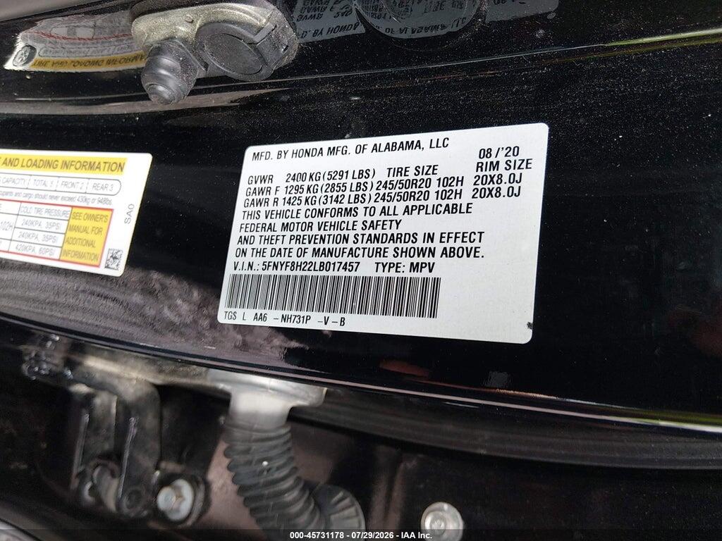 5FNYF8H22LB017457 2020 HONDA PASSPORT photo no. 9