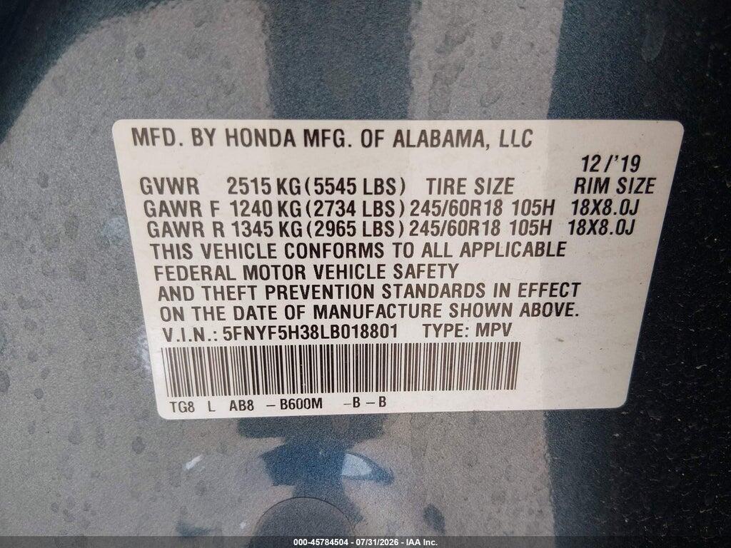 5FNYF5H38LB018801 2020 HONDA PILOT photo no. 9