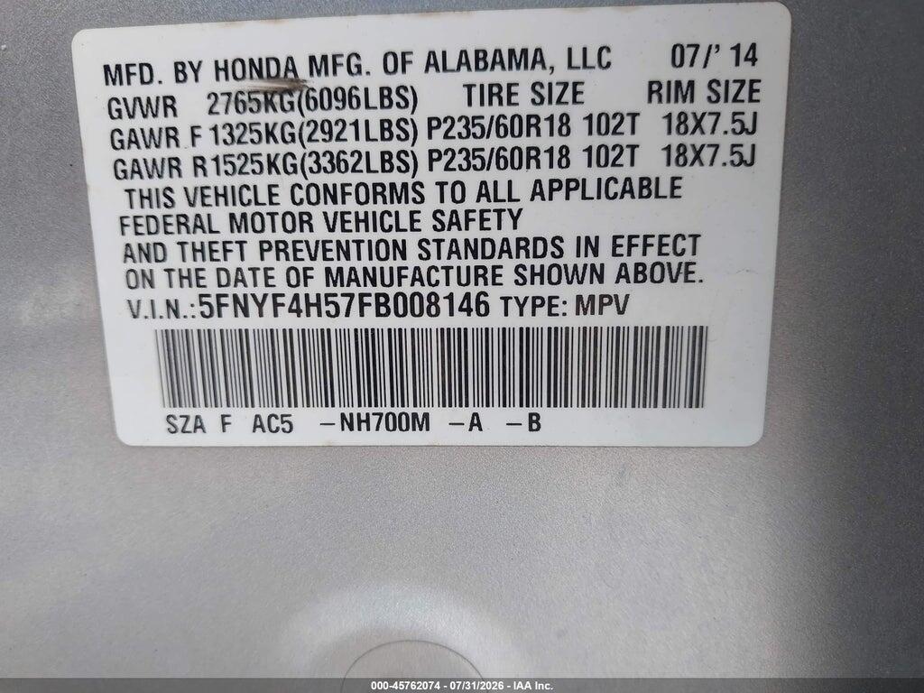 5FNYF4H57FB008146 2015 HONDA PILOT photo no. 9