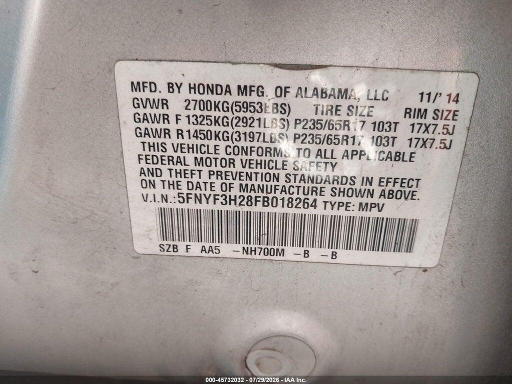 5FNYF3H28FB018264 2015 HONDA PILOT photo no. 9