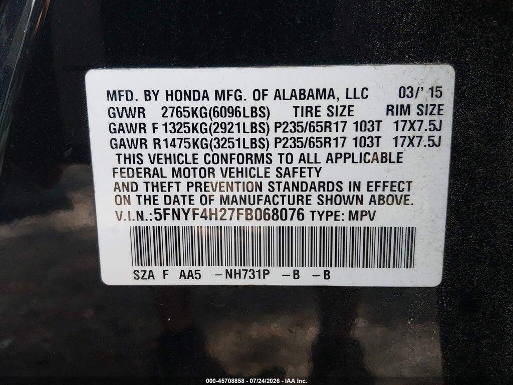 5FNYF4H27FB068076 2015 HONDA PILOT photo no. 9