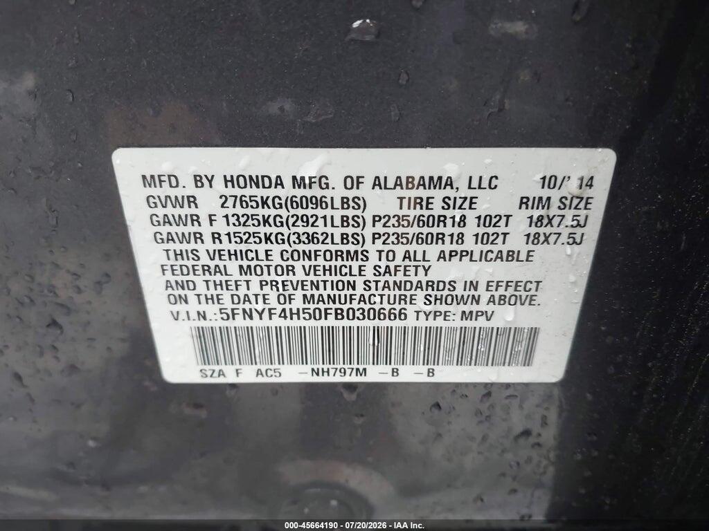 5FNYF4H50FB030666 2015 HONDA PILOT photo no. 9