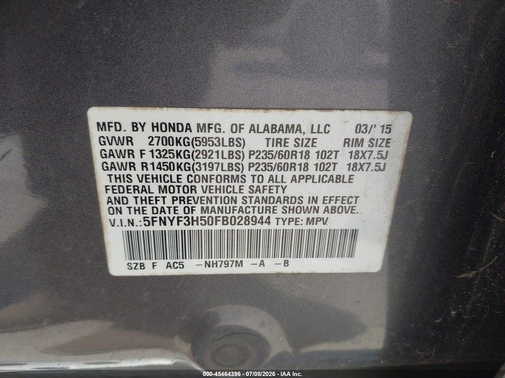 5FNYF3H50FB028944 2015 HONDA PILOT photo no. 9