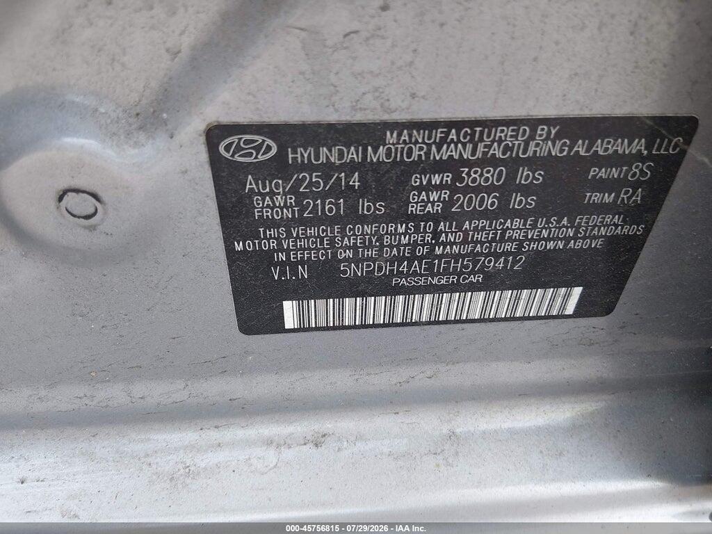 5NPDH4AE1FH579412 2015 HYUNDAI ELANTRA photo no. 9