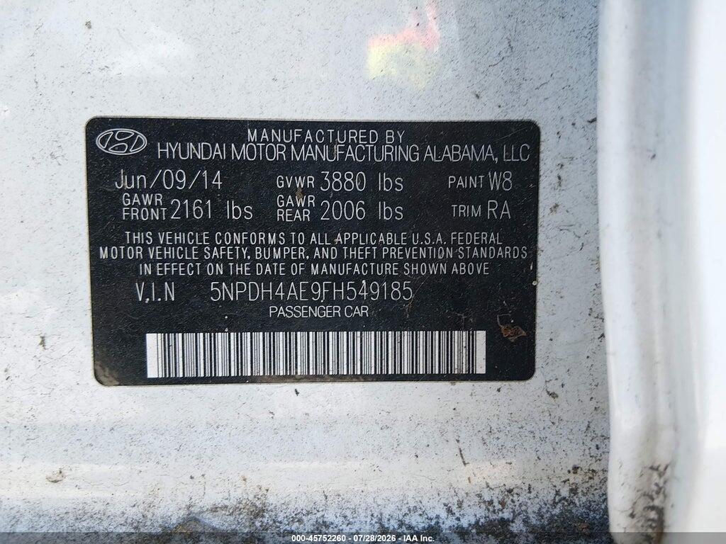 5NPDH4AE9FH549185 2015 HYUNDAI ELANTRA photo no. 9