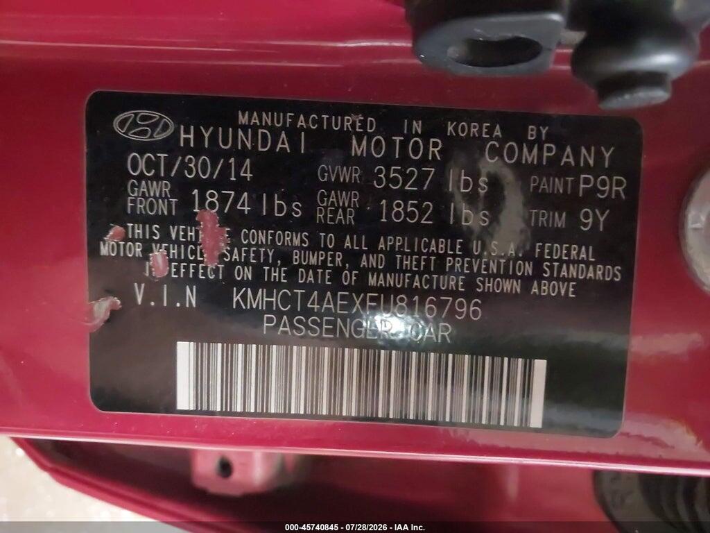 KMHCT4AEXFU816796 2015 HYUNDAI ACCENT photo no. 9