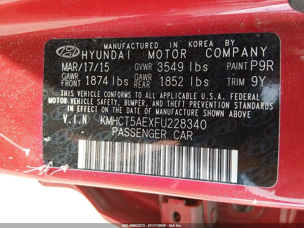 KMHCT5AEXFU228340 2015 HYUNDAI ACCENT photo no. 9