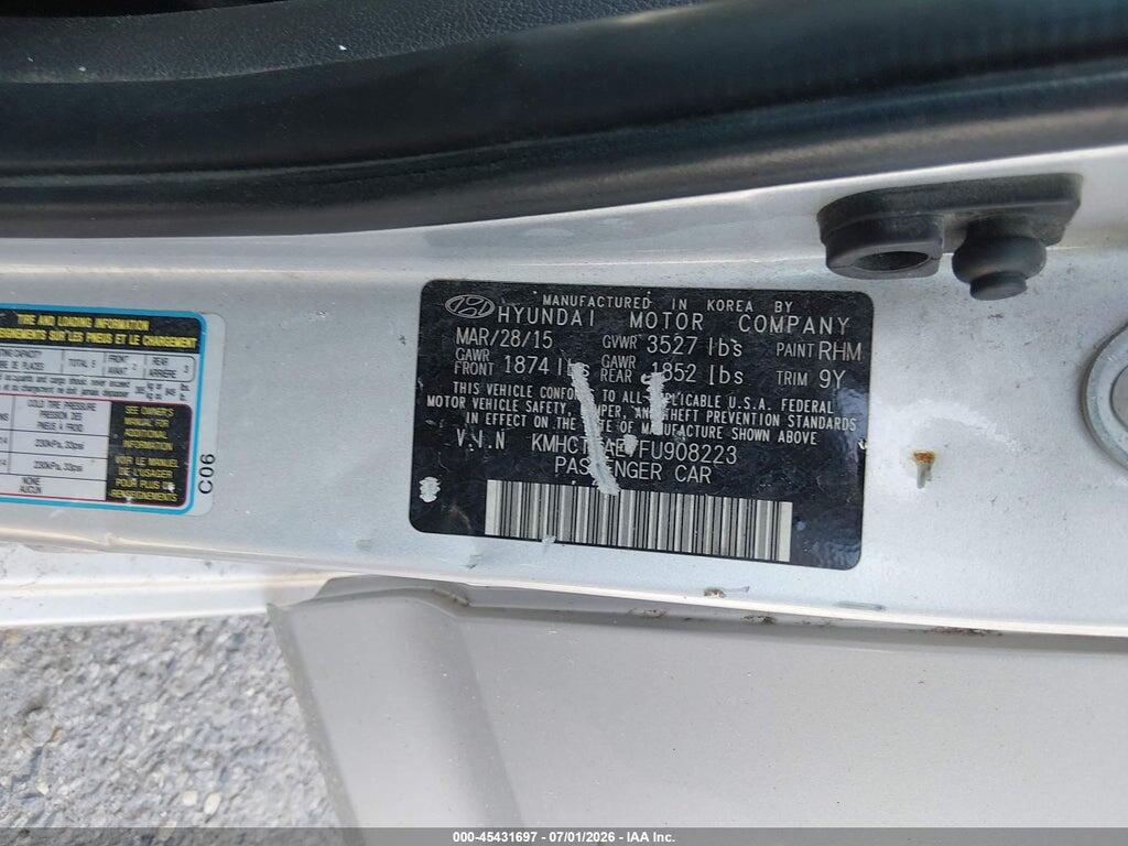 KMHCT4AE7FU908223 2015 HYUNDAI ACCENT photo no. 9