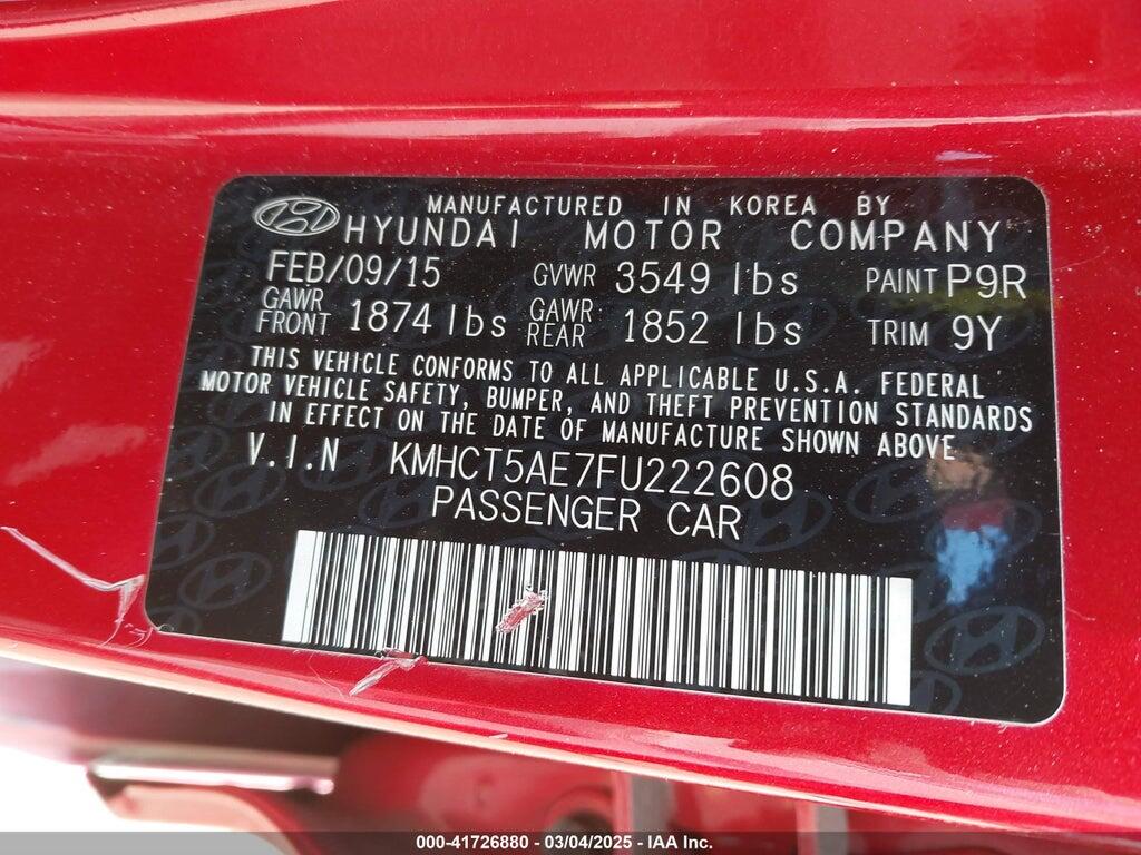 KMHCT5AE7FU222608 2015 HYUNDAI ACCENT photo no. 9
