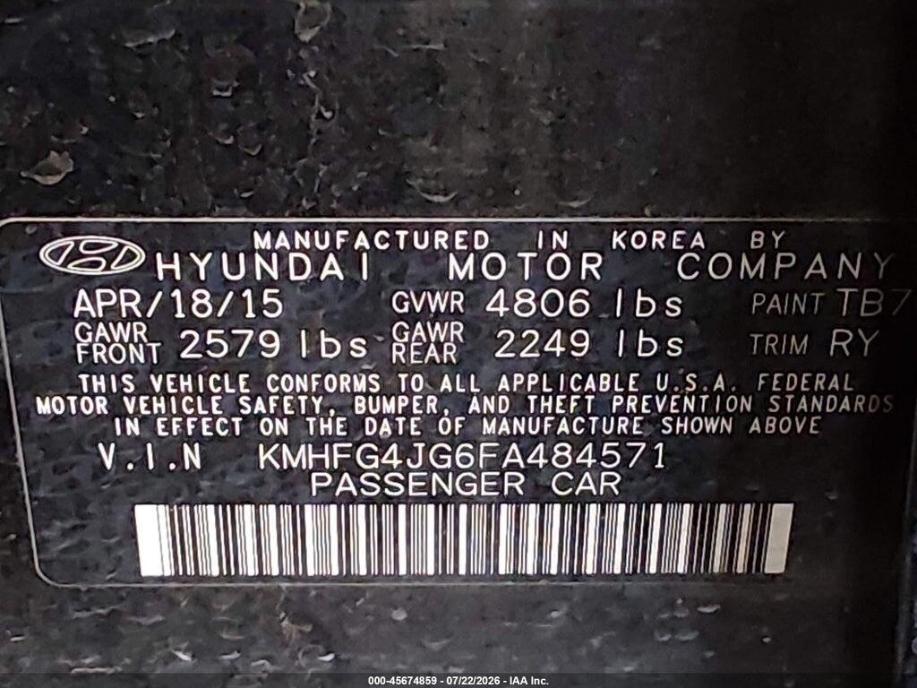 KMHFG4JG6FA484571 2015 HYUNDAI AZERA photo no. 9