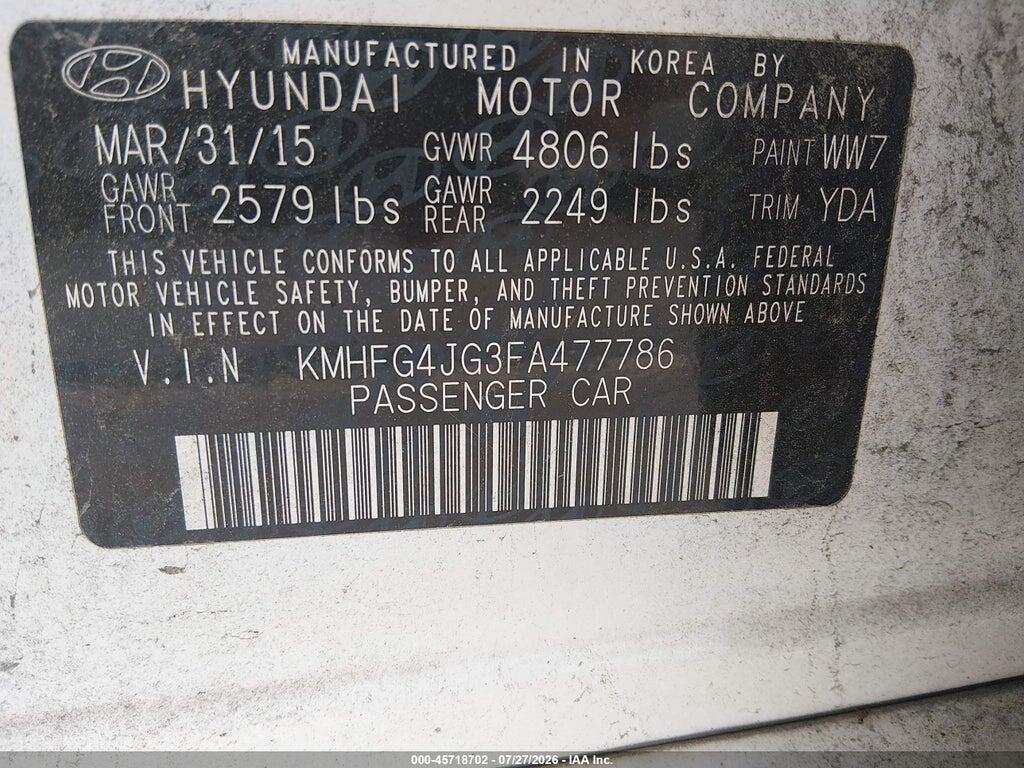 KMHFG4JG3FA477786 2015 HYUNDAI AZERA photo no. 9