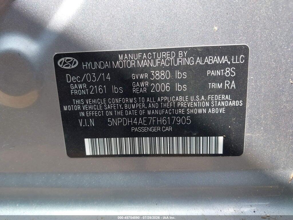 5NPDH4AE7FH617905 2015 HYUNDAI ELANTRA photo no. 9