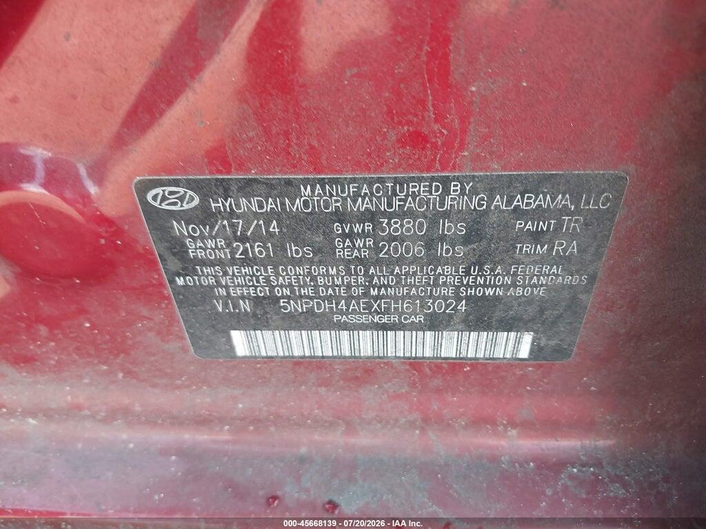 5NPDH4AEXFH613024 2015 HYUNDAI ELANTRA photo no. 9