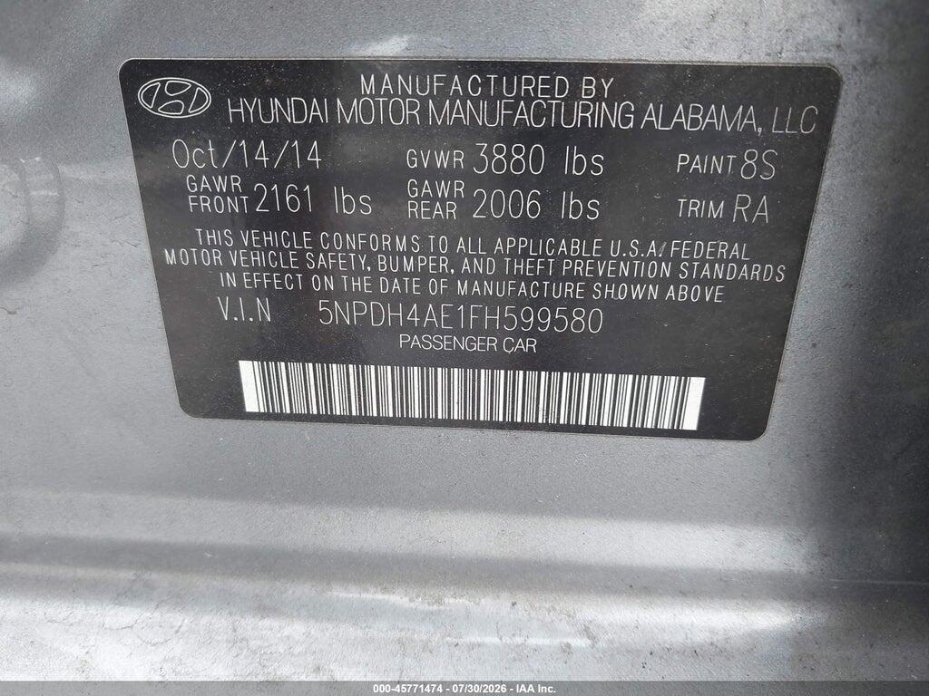 5NPDH4AE1FH599580 2015 HYUNDAI ELANTRA photo no. 9