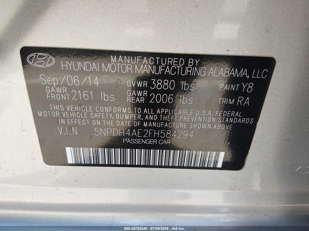 5NPDH4AE2FH584294 2015 HYUNDAI ELANTRA photo no. 9