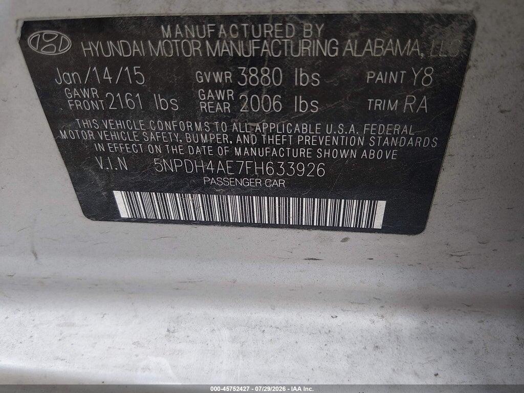 5NPDH4AE7FH633926 2015 HYUNDAI ELANTRA photo no. 9