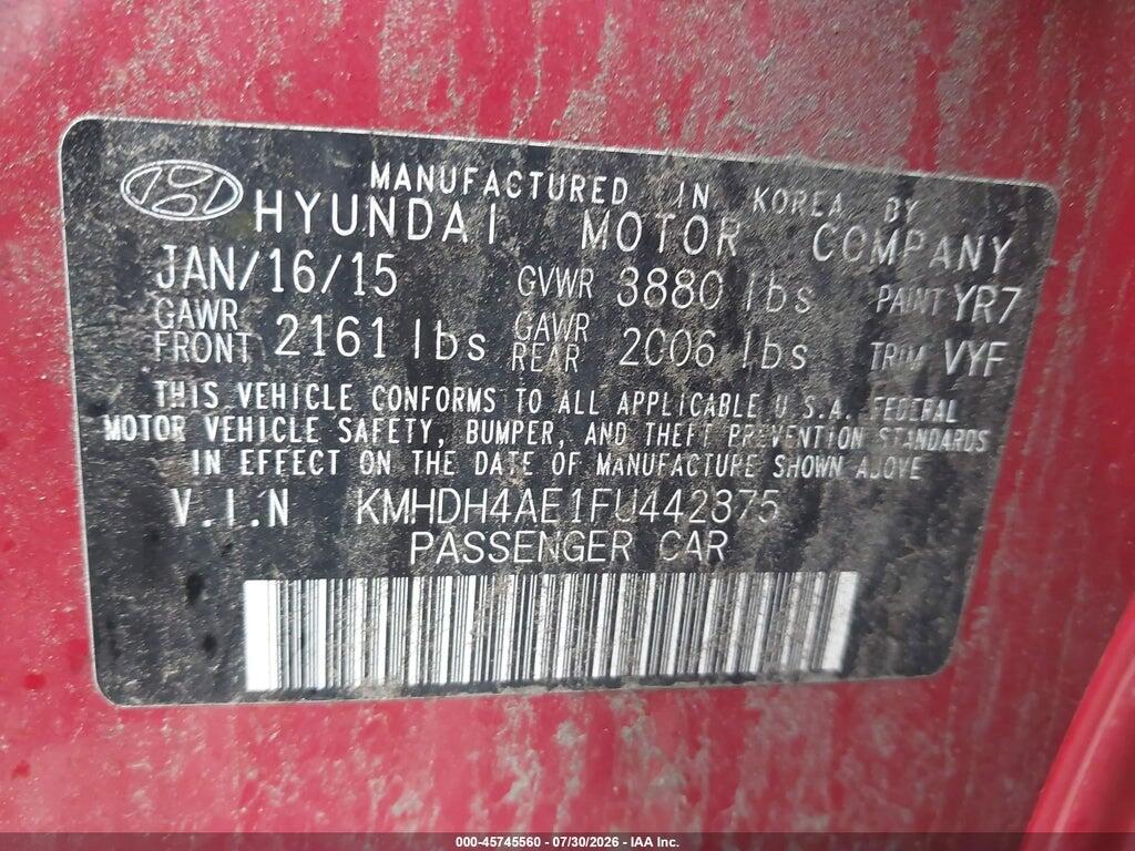 KMHDH4AE1FU442875 2015 HYUNDAI ELANTRA photo no. 9