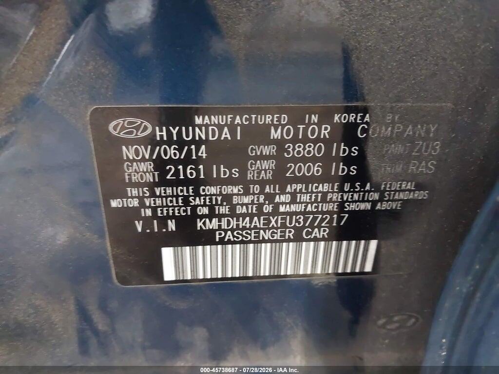 KMHDH4AEXFU377217 2015 HYUNDAI ELANTRA photo no. 9