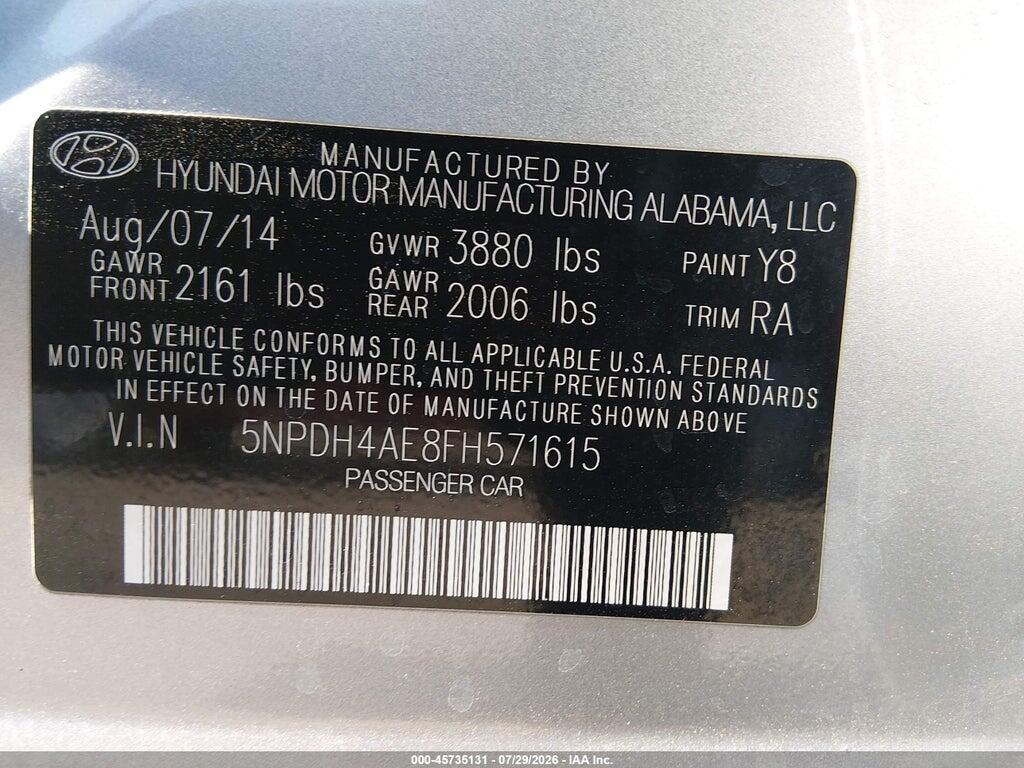 5NPDH4AE8FH571615 2015 HYUNDAI ELANTRA photo no. 9