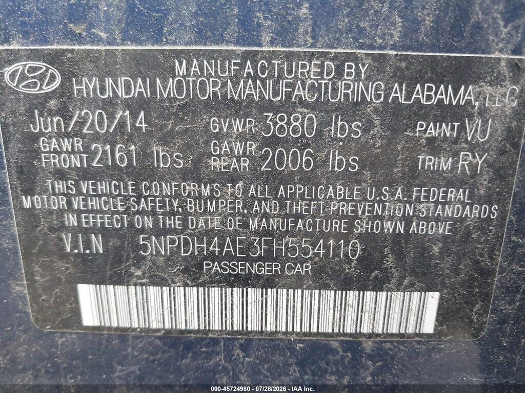 5NPDH4AE3FH554110 2015 HYUNDAI ELANTRA photo no. 9