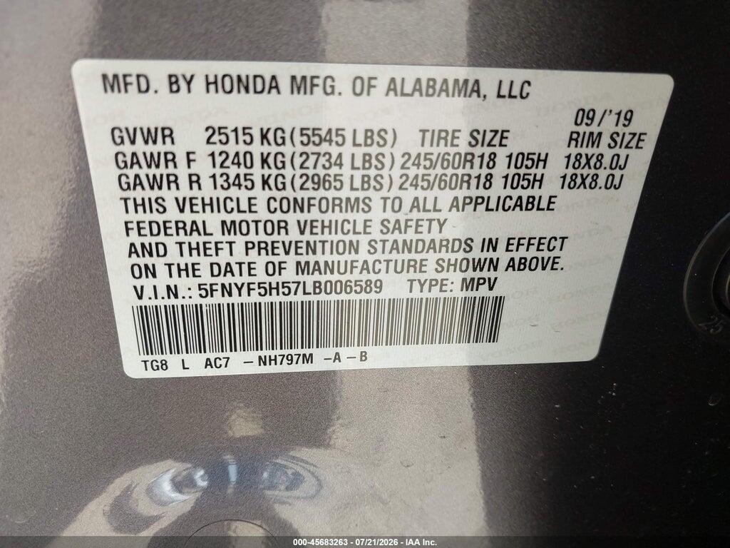 5FNYF5H57LB006589 2020 HONDA PILOT photo no. 9