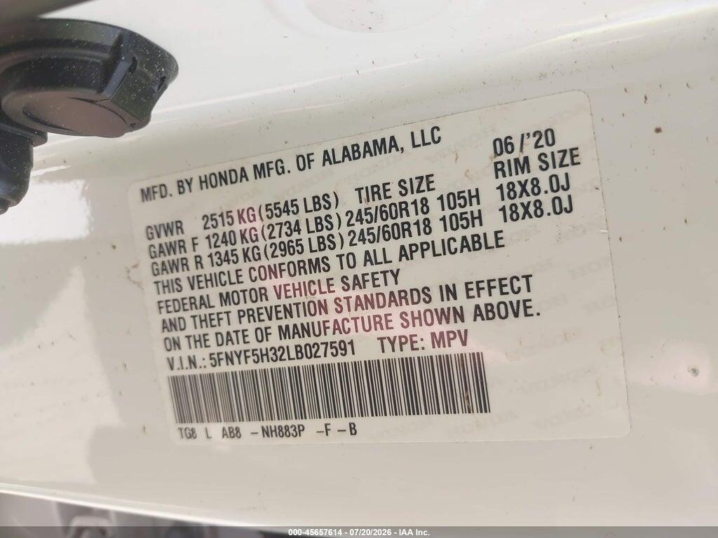 5FNYF5H32LB027591 2020 HONDA PILOT photo no. 9