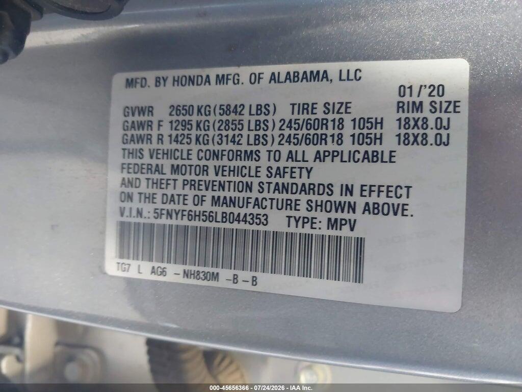 5FNYF6H56LB044353 2020 HONDA PILOT photo no. 9
