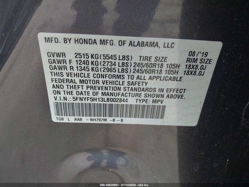 5FNYF5H13LB002844 2020 HONDA PILOT photo no. 9