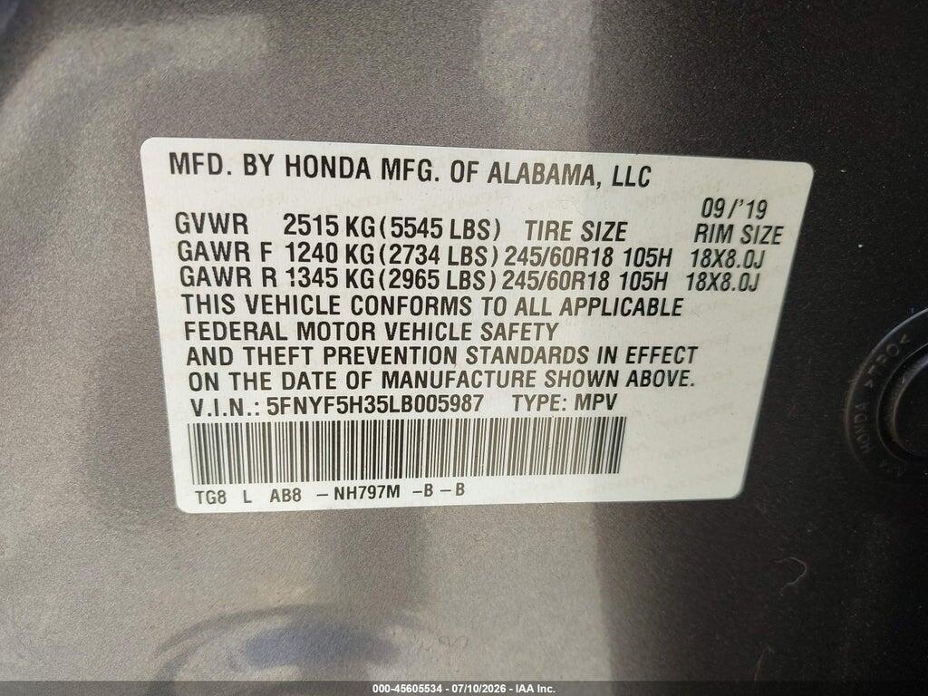 5FNYF5H35LB005987 2020 HONDA PILOT photo no. 9