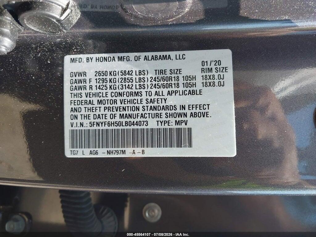 5FNYF6H50LB044073 2020 HONDA PILOT photo no. 9