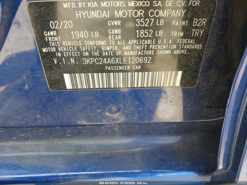 3KPC24A6XLE120692 2020 HYUNDAI ACCENT photo no. 9