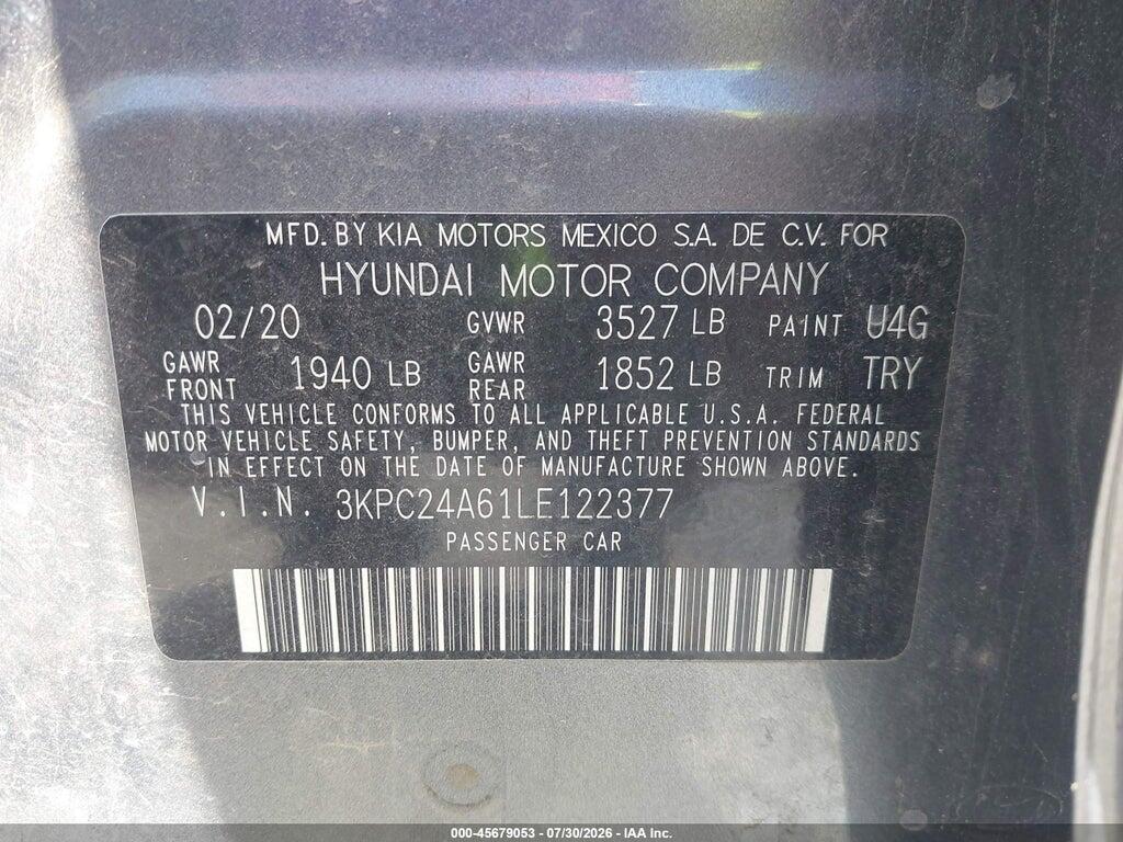 3KPC24A61LE122377 2020 HYUNDAI ACCENT photo no. 9
