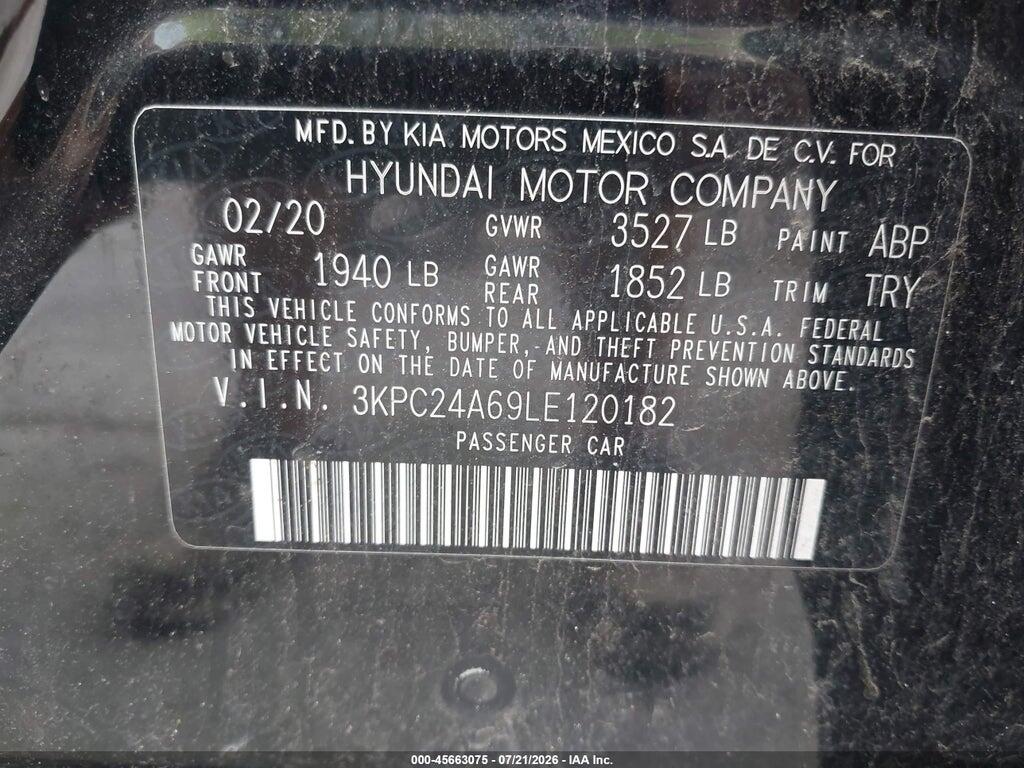 3KPC24A69LE120182 2020 HYUNDAI ACCENT photo no. 9