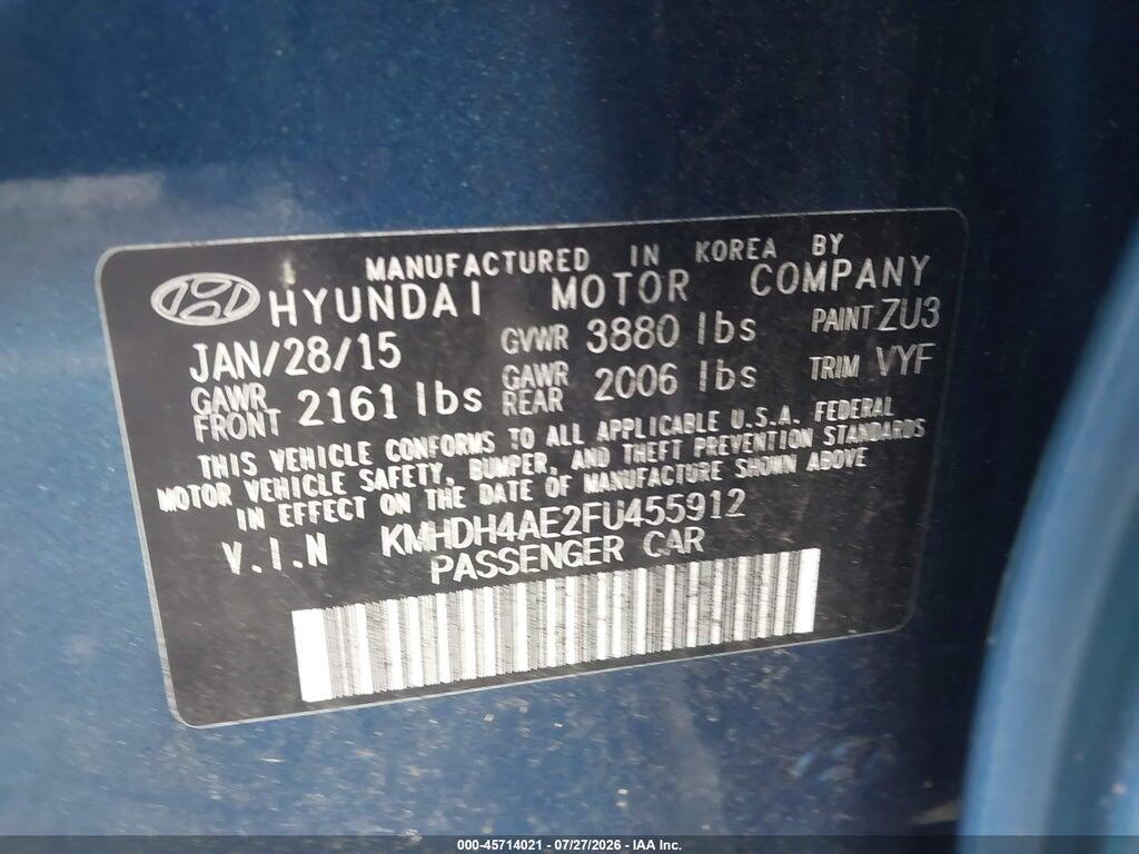 KMHDH4AE2FU455912 2015 HYUNDAI ELANTRA photo no. 9