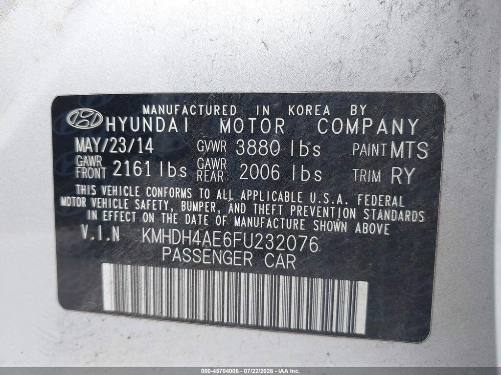 KMHDH4AE6FU232076 2015 HYUNDAI ELANTRA photo no. 9