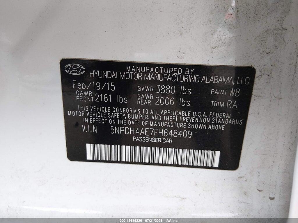 5NPDH4AE7FH648409 2015 HYUNDAI ELANTRA photo no. 9