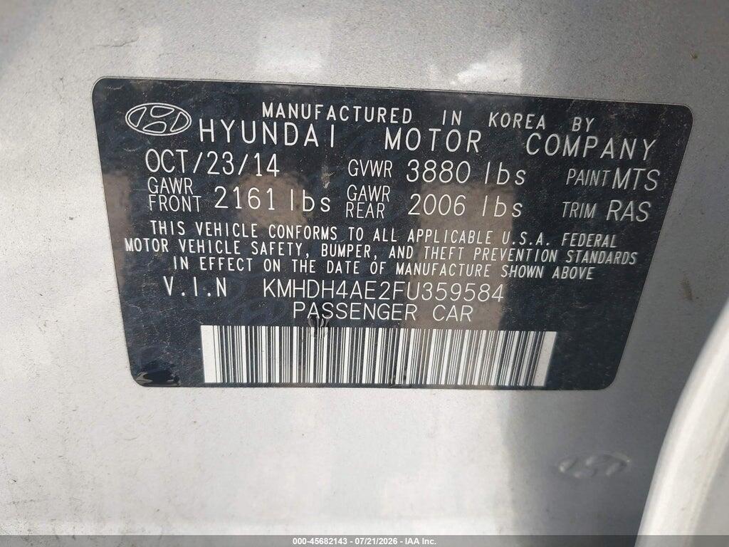 KMHDH4AE2FU359584 2015 HYUNDAI ELANTRA photo no. 9