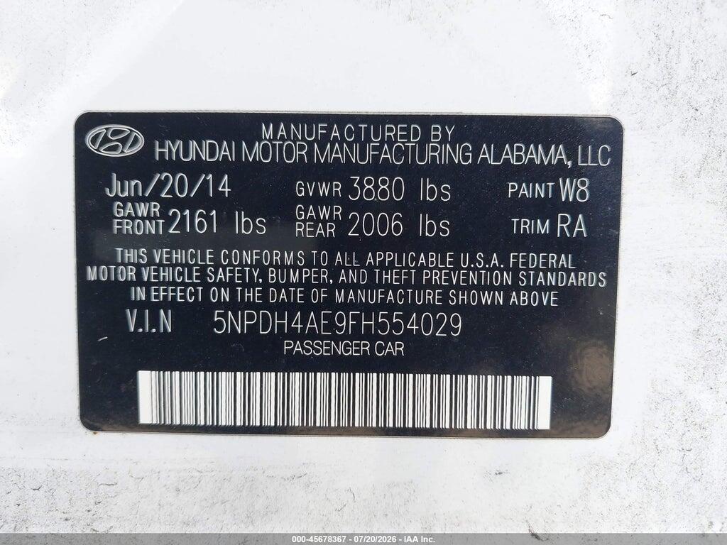 5NPDH4AE9FH554029 2015 HYUNDAI ELANTRA photo no. 9