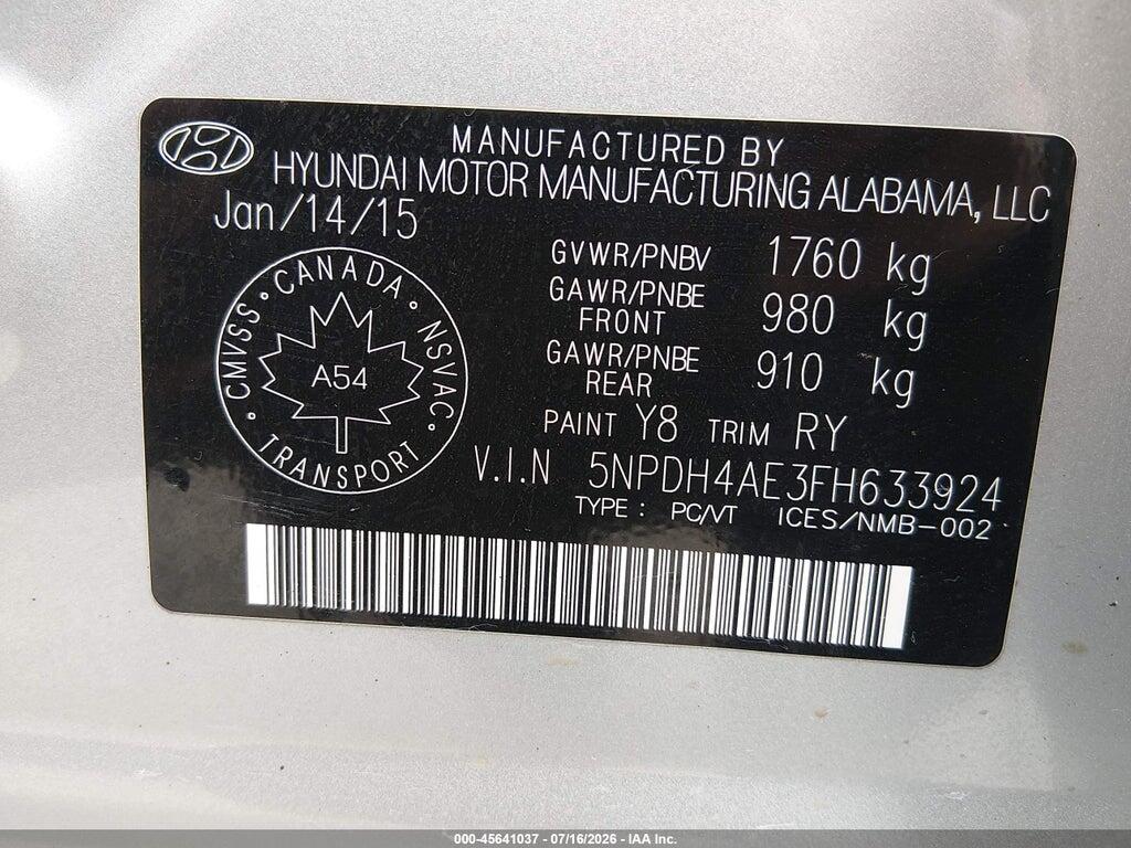 5NPDH4AE3FH633924 2015 HYUNDAI ELANTRA photo no. 9