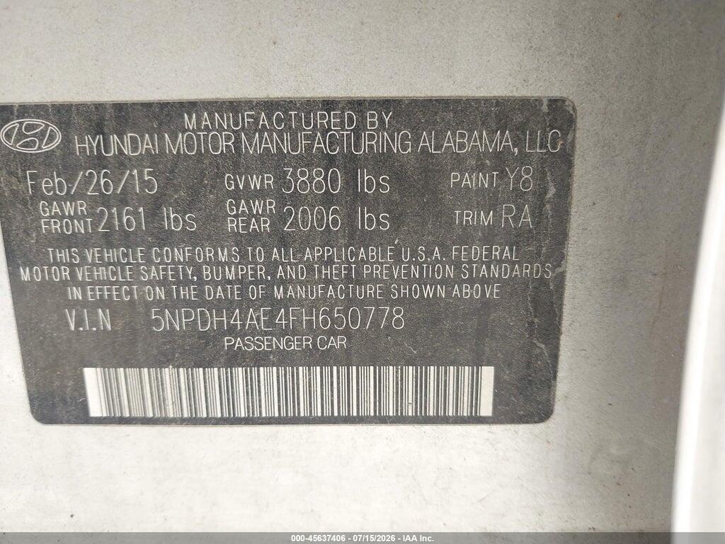 5NPDH4AE4FH650778 2015 HYUNDAI ELANTRA photo no. 9