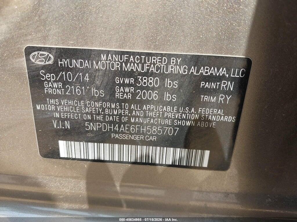 5NPDH4AE6FH585707 2015 HYUNDAI ELANTRA photo no. 9
