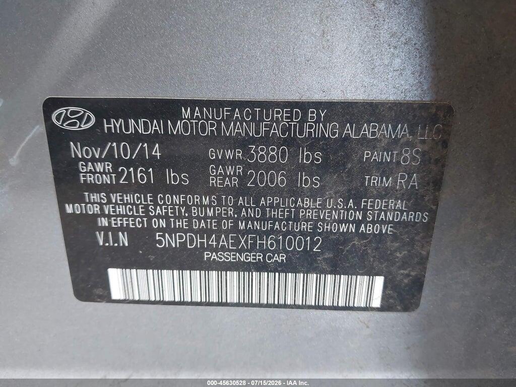 5NPDH4AEXFH610012 2015 HYUNDAI ELANTRA photo no. 9
