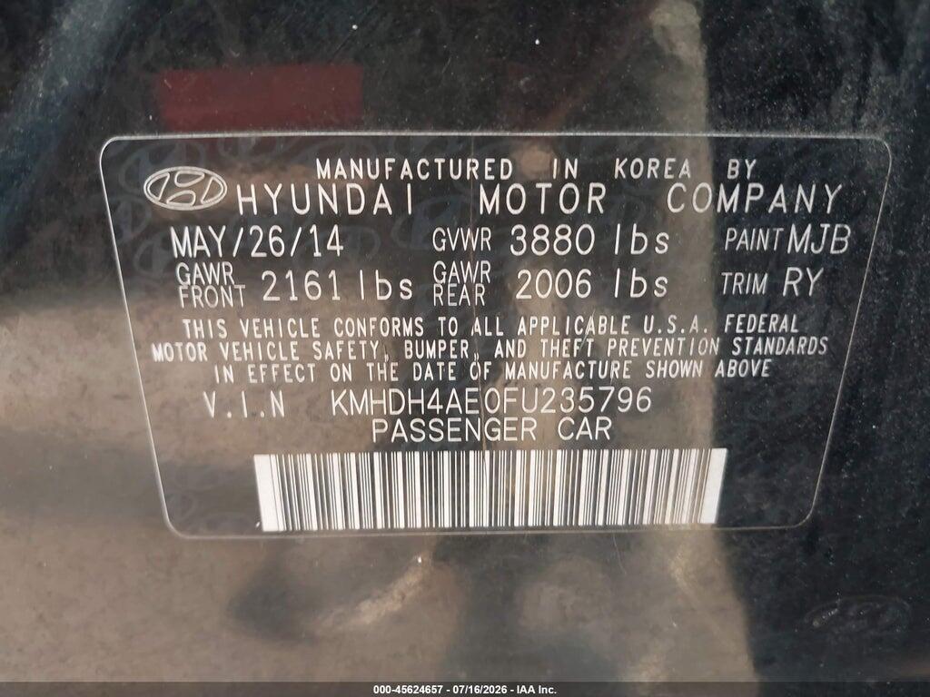 KMHDH4AE0FU235796 2015 HYUNDAI ELANTRA photo no. 9